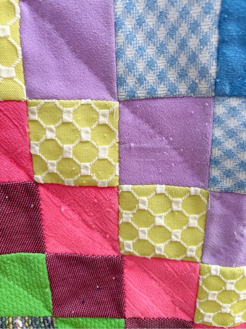 Vintage Handmade Multi Color Patchwork Polyester Quilt 60” X 64”